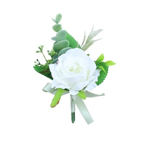YGLEEULI Künstliche Seidenblumen Groomsmen Boutonniere Braut Armband Corsage Schwester Hochzeit Hand Blumen Party Anzug Dekor Knopflöcher für Tanzparty(Grey) von YGLEEULI