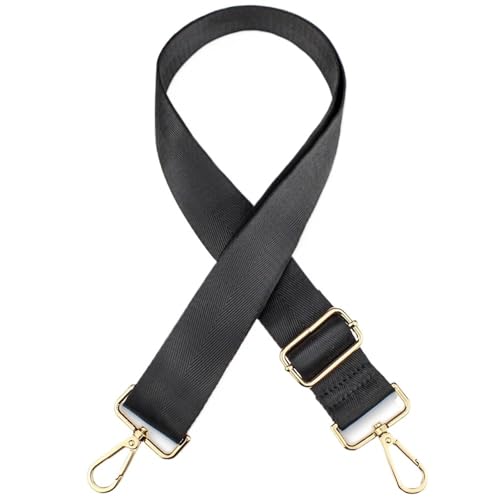YGLEEULI Langer Umhängetaschengurt, einfarbig, breiter Ersatzgurt for Taschen, Nylon, Damen-Messenger-Zubehör, Taschengurte für Handtasche(Black-Gold) von YGLEEULI