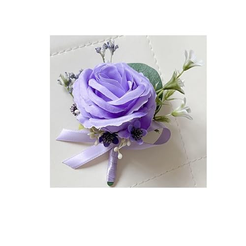 YGLEEULI Lila Corsage Boutonniere Hochzeitszubehör Knopflochblumen Künstliche Rosen Prom Boyfriend Dekoration für Tanzparty(Boutonniere A) von YGLEEULI