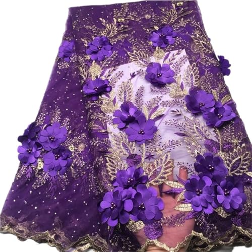 YGLEEULI Lila Spitzenstoff, Stickerei, 3D-Spitzenstoff, 4,5 m, for Damen, Partykleid(Color 16,2.5 Yards) von YGLEEULI