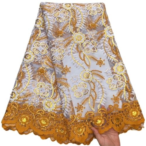 YGLEEULI Milchseiden-Spitzenstoff – Weiche, floral bestickte Tüllspitze mit Pailletten for Kleider | Transparenter Braut-Netzstoff(Color 3) von YGLEEULI