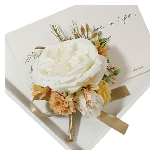 YGLEEULI Orange Kaffee Farbe Hochzeit Boutonniere Corsagen Handgemachte Künstliche Brautjungfer Bräutigam Hochzeit Zubehör Blume Pins für Tanzparty(Boutonniere 02) von YGLEEULI