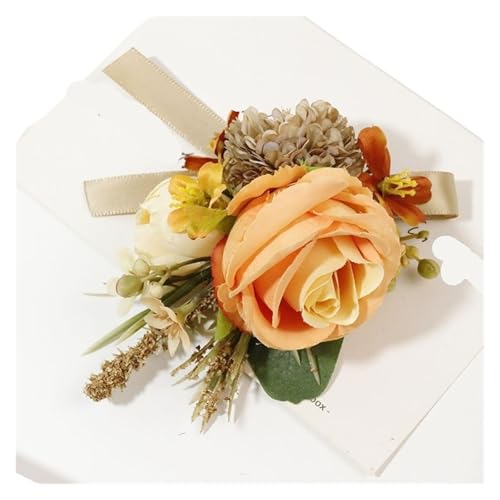 YGLEEULI Orange Kaffee Farbe Hochzeit Boutonniere Corsagen Handgemachte Künstliche Brautjungfer Bräutigam Hochzeit Zubehör Blume Pins für Tanzparty(Wrist Flower 05) von YGLEEULI