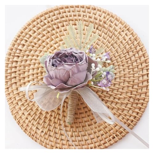 YGLEEULI Rosen-Hochzeits-Ansteckblume und Boutonniere-Set for Braut, Brautjungfern, Mann, Bräutigam, rote Rosen, Hochzeitsblumen-Accessoires für Tanzparty(NO.1 Boutonniere) von YGLEEULI