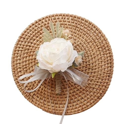 YGLEEULI Rosen-Hochzeits-Ansteckblume und Boutonniere-Set for Braut, Brautjungfern, Mann, Bräutigam, rote Rosen, Hochzeitsblumen-Accessoires für Tanzparty(NO.2 Boutonniere) von YGLEEULI
