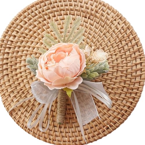 YGLEEULI Rosen-Hochzeits-Ansteckblume und Boutonniere-Set for Braut, Brautjungfern, Mann, Bräutigam, rote Rosen, Hochzeitsblumen-Accessoires für Tanzparty(NO.3 Boutonniere) von YGLEEULI