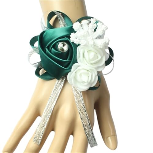 YGLEEULI Seidenrosen, weiße Ansteckblume for das Handgelenk, Blumen for Brautjungfern, Blumenarmband, rosa, blau, Brautschwestern, Hochzeitsaccessoires für Tanzparty(Green) von YGLEEULI