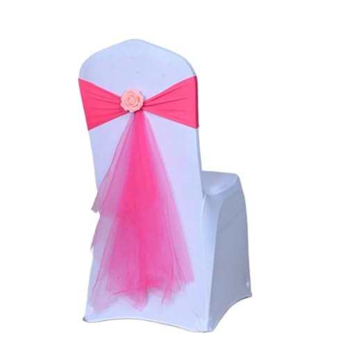 YGLEEULI Stretch-Organza-Stuhlschärpe mit Rosenball, Hochzeitsdekoration, künstliche Spandex-Blume, passend for alle Geburtstagsparty-Shows für Hochzeit(Fuchsia,50pcs) von YGLEEULI