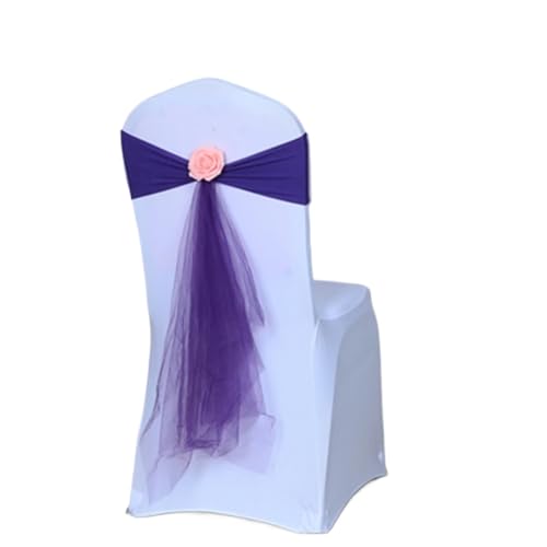 YGLEEULI Stretch-Organza-Stuhlschärpe mit Rosenball, Hochzeitsdekoration, künstliche Spandex-Blume, passend for alle Geburtstagsparty-Shows für Hochzeit(Purple,50pcs) von YGLEEULI