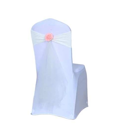 YGLEEULI Stretch-Organza-Stuhlschärpe mit Rosenball, Hochzeitsdekoration, künstliche Spandex-Blume, passend for alle Geburtstagsparty-Shows für Hochzeit(White,50pcs) von YGLEEULI