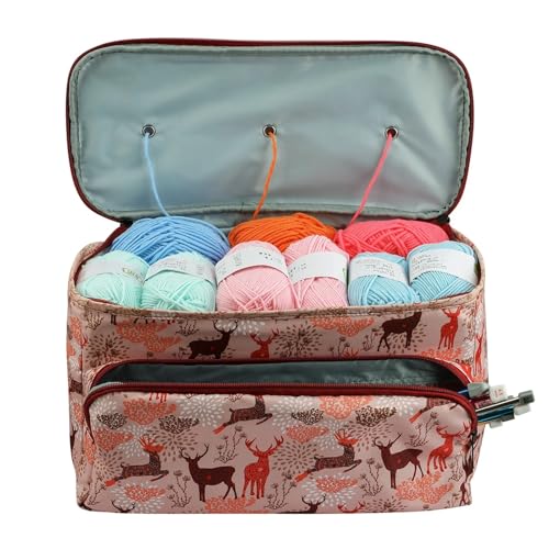 YGLEEULI Stricktasche, Garn-Aufbewahrungstasche, mit Stricknadeln, Häkelnadeln, Nähzubehör, Tasche, DIY-Handwerks-Aufbewahrungskorb für Strickprojekte(Red) von YGLEEULI