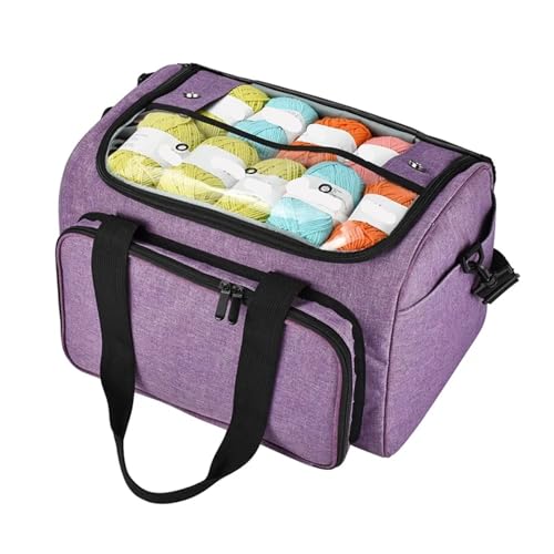 YGLEEULI Stricktasche, Garntasche, Organizer mit Innenteiler for Wolle, Häkelnadeln, Stricknadeln, Nähset, DIY-Aufbewahrungstasche für Strickprojekte(Purple) von YGLEEULI