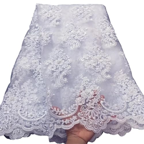 YGLEEULI Weißer Perlen-Spitzenstoff, weißer Tüll-Netz-Spitzenstoff for Party-Hochzeitskleid(Color 2) von YGLEEULI