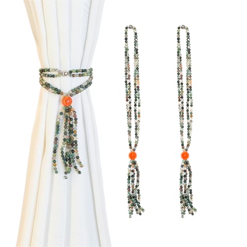 Magnetische Vorhang-Raffhalter, 2 Stück, bunte Achat-Quaste, Vorhanghalter, Boho-Vorhangbinder für Zuhause, Büro, dekorativ (indischer Achat) von YGLINE