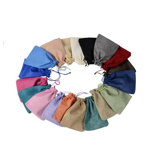 Jutesäckchen 5 Stück Multisize Jute Burlap Leinen Kordelzug Tasche Weihnachten Halloween Geschenktüten Hochzeit Geburtstag Party Süßigkeiten Schokolade Verpackungsbeutel(Mix random colors,13X18CM_LINE von YGMNQAL