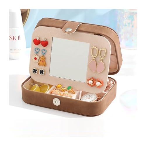 Schmuck-Aufbewahrungsbox Schmuckschatulle, eine zarte Schmuckschatulle for Ringe, Halsketten, Ohrringe, Ohrringe, Accessoires. Erhalten Sie einen Koffer for Tragen einer Spiegelbox(Dark brown) von YGMNQAL