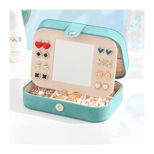 Schmuck-Aufbewahrungsbox Schmuckschatulle, eine zarte Schmuckschatulle for Ringe, Halsketten, Ohrringe, Ohrringe, Accessoires. Erhalten Sie einen Koffer for Tragen einer Spiegelbox(Light blue) von YGMNQAL