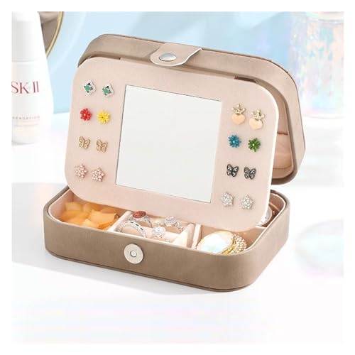 Schmuck-Aufbewahrungsbox Schmuckschatulle, eine zarte Schmuckschatulle for Ringe, Halsketten, Ohrringe, Ohrringe, Accessoires. Erhalten Sie einen Koffer for Tragen einer Spiegelbox(Light brown) von YGMNQAL