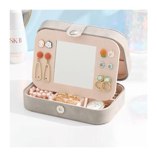 Schmuck-Aufbewahrungsbox Schmuckschatulle, eine zarte Schmuckschatulle for Ringe, Halsketten, Ohrringe, Ohrringe, Accessoires. Erhalten Sie einen Koffer for Tragen einer Spiegelbox(Light grey) von YGMNQAL