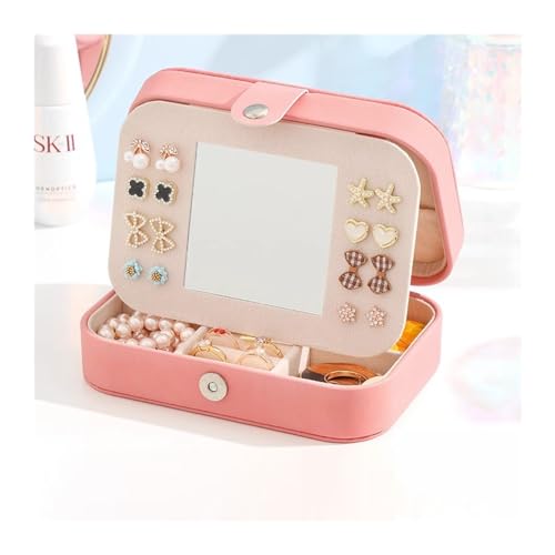 Schmuck-Aufbewahrungsbox Schmuckschatulle, eine zarte Schmuckschatulle for Ringe, Halsketten, Ohrringe, Ohrringe, Accessoires. Erhalten Sie einen Koffer for Tragen einer Spiegelbox(Light pink) von YGMNQAL