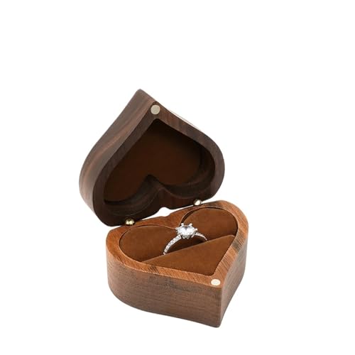 YGMNQAL Hochzeitsringbox Herzförmige Schmuckschatulle Aus Holz, Vorgeschlagene Schmuckschatulle, Hochzeitsdisplay, Schmuckaufbewahrung, Organizer, Ohrring-Ring-Halsketten-Box(Color 03,NO ENGRAVING) von YGMNQAL