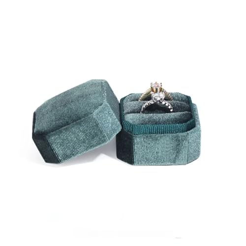 YGMNQAL Hochzeitsringbox Hochzeits-Achteck-Quadrat-/Sechseck-Form mit abnehmbarem Deckel, Schmuckschatulle, Doppelring-Aufbewahrungsbox, Ring-Displaybox(1dark green) von YGMNQAL