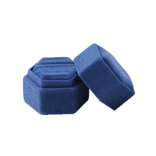 YGMNQAL Hochzeitsringbox Hochzeits-Achteck-Quadrat-/Sechseck-Form mit abnehmbarem Deckel, Schmuckschatulle, Doppelring-Aufbewahrungsbox, Ring-Displaybox(2blue) von YGMNQAL