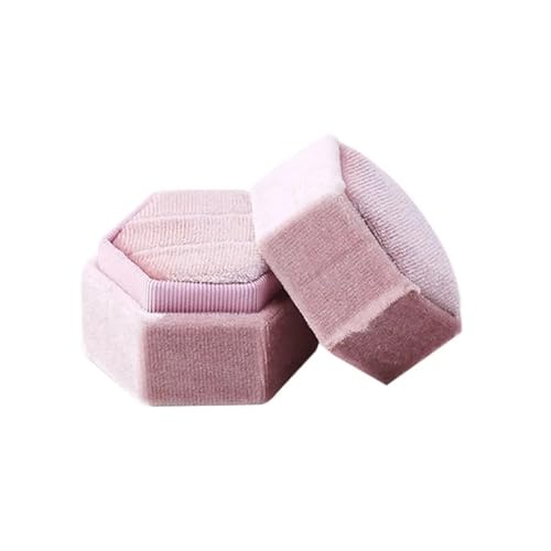 YGMNQAL Hochzeitsringbox Hochzeits-Achteck-Quadrat-/Sechseck-Form mit abnehmbarem Deckel, Schmuckschatulle, Doppelring-Aufbewahrungsbox, Ring-Displaybox(2pink) von YGMNQAL
