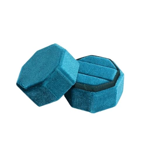 YGMNQAL Hochzeitsringbox Hochzeits-Achteck-Quadrat-/Sechseck-Form mit abnehmbarem Deckel, Schmuckschatulle, Doppelring-Aufbewahrungsbox, Ring-Displaybox(D blue1) von YGMNQAL