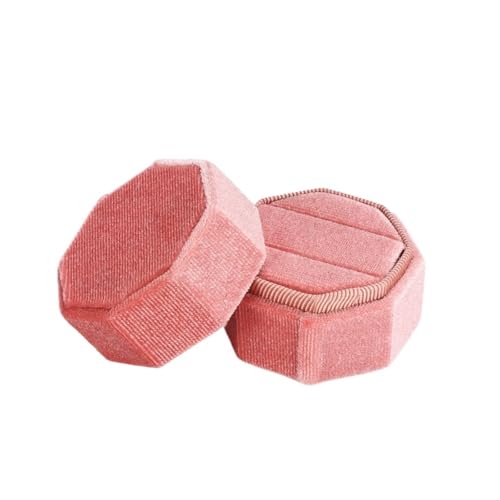 YGMNQAL Hochzeitsringbox Hochzeits-Achteck-Quadrat-/Sechseck-Form mit abnehmbarem Deckel, Schmuckschatulle, Doppelring-Aufbewahrungsbox, Ring-Displaybox(D pink) von YGMNQAL