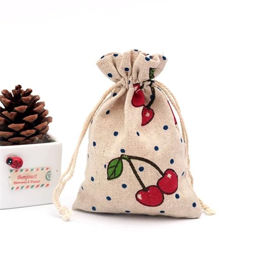 YGMNQAL Jutesäckchen 50 Stück 10 x 14 cm Leinen Bedruckte Baumwollsackleinen Geschenktüten Party Hochzeit Gefälligkeiten Kordelzug Süßigkeiten Nüsse Schmuck Verpackungsbeutel Babyparty(Cherry) von YGMNQAL