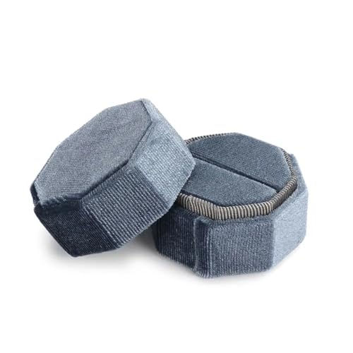 YGMNQAL Ringbox hochzeit Sechseckige Samt-Schmuckschatulle, Doppelring-Aufbewahrungsbox, Damen-Geschenk, Ohrringe, Paketetui, Ehering-Display-Verpackungsbox(Grey-Single) von YGMNQAL