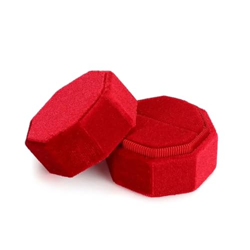 YGMNQAL Ringbox hochzeit Sechseckige Samt-Schmuckschatulle, Doppelring-Aufbewahrungsbox, Damen-Geschenk, Ohrringe, Paketetui, Ehering-Display-Verpackungsbox(Red-Single) von YGMNQAL