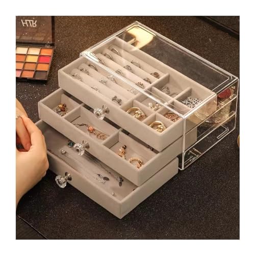 YGMNQAL Schmuck-Aufbewahrungsbox Dreischichtige transparente Schublade for Ohrringe, Armbänder, Schmuck, Aufbewahrungsbox, Ohrringe, Ring, Schmuck, Schmuckschatulle(Gray) von YGMNQAL
