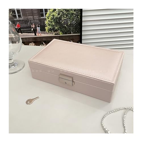 YGMNQAL Schmuck-Aufbewahrungsbox Einfache und tragbare Reise-Schmuckschatulle, abschließbare High-End-Ohrringe, Ohrringe, staubdichte Aufbewahrungsbox, große Ausstellungsbox(Beige AQ104-3) von YGMNQAL