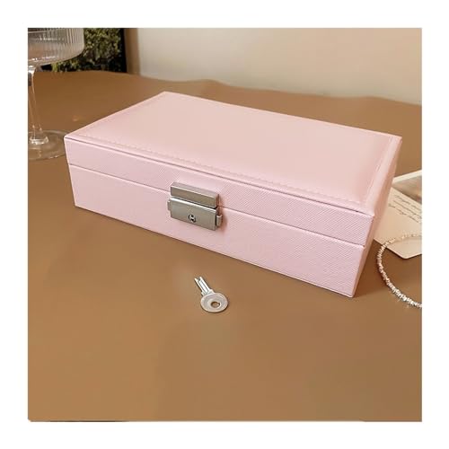 YGMNQAL Schmuck-Aufbewahrungsbox Einfache und tragbare Reise-Schmuckschatulle, abschließbare High-End-Ohrringe, Ohrringe, staubdichte Aufbewahrungsbox, große Ausstellungsbox(Pink AQ104-1) von YGMNQAL