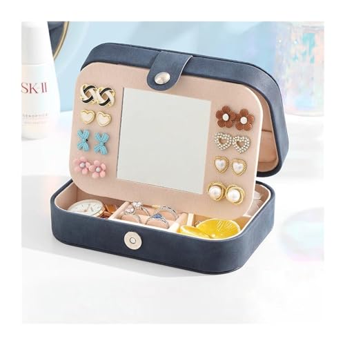 YGMNQAL Schmuck-Aufbewahrungsbox Schmuckschatulle, eine zarte Schmuckschatulle for Ringe, Halsketten, Ohrringe, Ohrringe, Accessoires. Erhalten Sie einen Koffer for Tragen Einer Spiegelbox(Deep Blue) von YGMNQAL