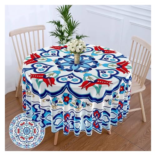 YGMNQAL Tischdecke wasserdicht 1 Stück Retro Blau Weiß Porzellan Runde Tischdecke Wasserdicht Terrasse Tapisserie Vorhang Kopf Mehrzweck Tischdecke(Yz105) von YGMNQAL