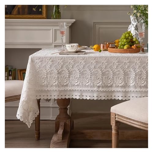 YGMNQAL Tischdecke wasserdicht Sticken Sie weiße Spitzentischdecke for Hochzeitsfeier, Wohnzimmer, Schlafzimmer, Tischdekoration(150x260cm) von YGMNQAL