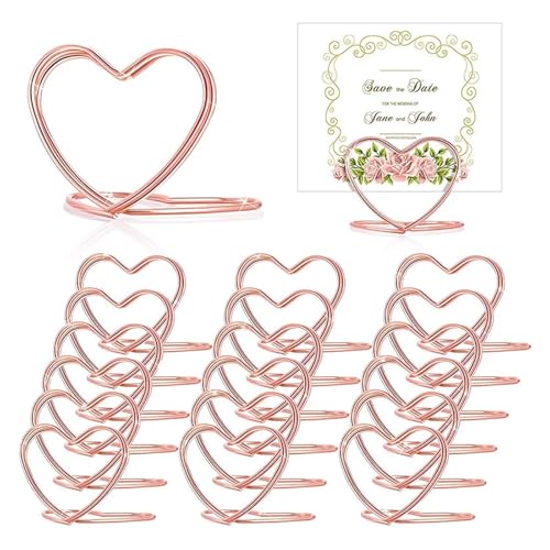 YGMNQAL Tischkartenhalter 20 stücke Herzform Metall Foto Clip Ständer Hochzeit Tischnummer Name Platzkartenhalter for Geburtstagsparty Tisch Zeichen Dekor(Rose Gold) von YGMNQAL