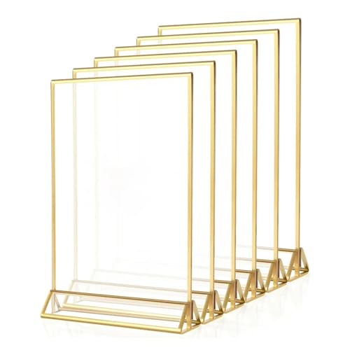 YGMNQAL Tischkartenhalter Schilderhalter, Goldrahmen, durchsichtig, for Hochzeiten, Tischnummernständer, Menü-/Rezeptkartenhalter, Bilderrahmen, Foto-Display-Rack(Color-A) von YGMNQAL