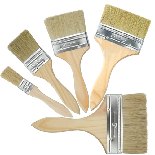 YGNNBC 5er-Pinselset, flaches Pinselset mit Holzgriff, glänzende Pinsel für Wände, Decken, Holz, Klebstoffe, Leim und DIY (25,4/50,8/76,2/101,6/127 mm) von YGNNBC