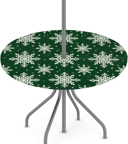 Runde Tischdecke mit Schirmloch, Schneeflocken, runde Outdoor-Tischdecke mit elastischem Reißverschluss, 114,3 - 142,2 cm, wasserdichter Reißverschluss, Terrassentischabdeckung für Picknick, Camping Runde Tischdecke mit Schirmloch, Schneeflocken, runde Outdoor-Tischdecke mit elastischem Reißverschluss, 114,3 - 142,2 cm, wasserdichter Reißverschluss, Terrassentischabdeckung für Picknick, Camping von YGPARK
