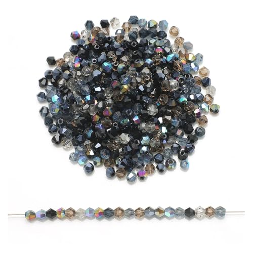 200 Stück mehrfarbige AB-facettierte Glasperlen, Doppelkegel, for Schmuckherstellung, Kristall, lose, DIY-Armband, Halskette(Black) von YGSGJSP
