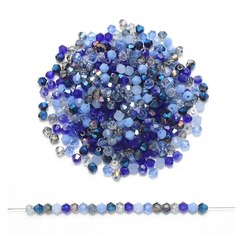 200 Stück mehrfarbige AB-facettierte Glasperlen, Doppelkegel, for Schmuckherstellung, Kristall, lose, DIY-Armband, Halskette(Blue) von YGSGJSP
