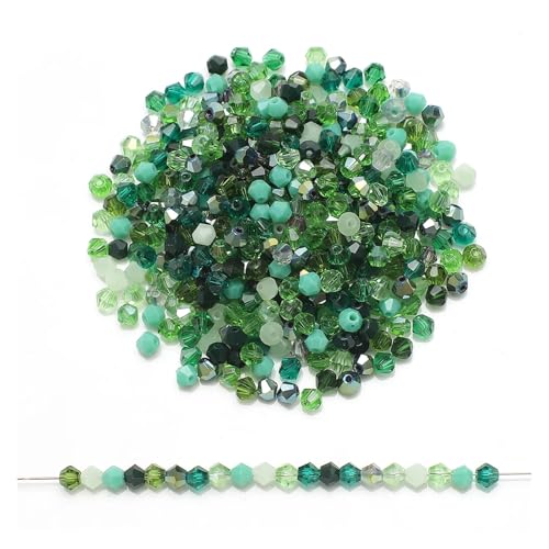 200 Stück mehrfarbige AB-facettierte Glasperlen, Doppelkegel, for Schmuckherstellung, Kristall, lose, DIY-Armband, Halskette(Green) von YGSGJSP