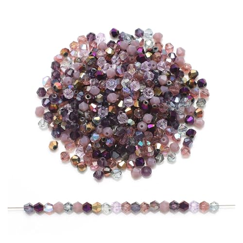 200 Stück mehrfarbige AB-facettierte Glasperlen, Doppelkegel, for Schmuckherstellung, Kristall, lose, DIY-Armband, Halskette(PURPLE) von YGSGJSP
