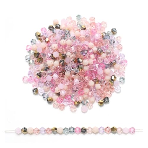 200 Stück mehrfarbige AB-facettierte Glasperlen, Doppelkegel, for Schmuckherstellung, Kristall, lose, DIY-Armband, Halskette(Pink) von YGSGJSP