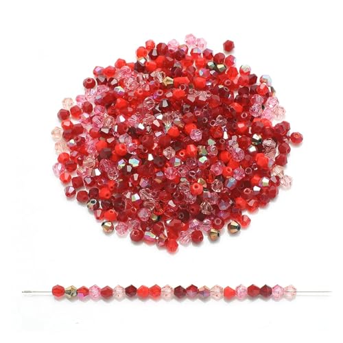 200 Stück mehrfarbige AB-facettierte Glasperlen, Doppelkegel, for Schmuckherstellung, Kristall, lose, DIY-Armband, Halskette(Red) von YGSGJSP