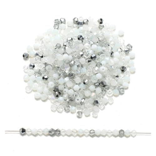 200 Stück mehrfarbige AB-facettierte Glasperlen, Doppelkegel, for Schmuckherstellung, Kristall, lose, DIY-Armband, Halskette(WHITE) von YGSGJSP